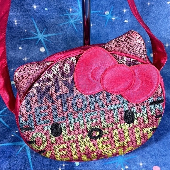 Hello Kitty Sanrio 2012 Pink Sequin Satin Face Bag Purse - Picture 4 of 16